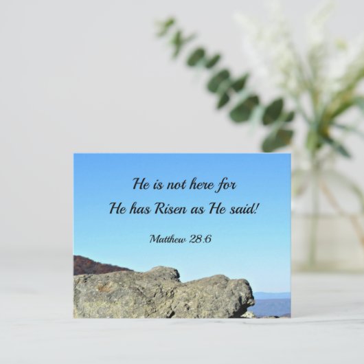 Matthew 28:6 Hij is hier niet, want hij is gestege Briefkaart (Staand voorkant)