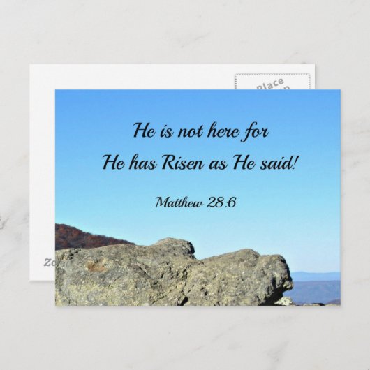 Matthew 28:6 Hij is hier niet, want hij is gestege Briefkaart (Voorkant / Achterkant)