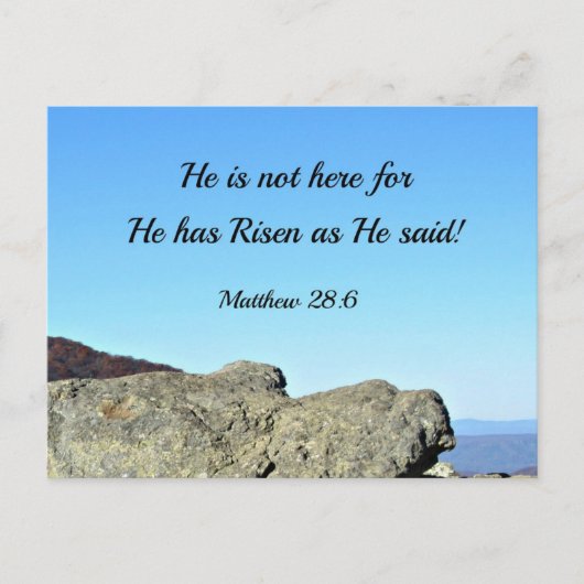 Matthew 28:6 Hij is hier niet, want hij is gestege Briefkaart (Voorkant)