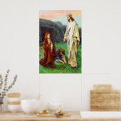 Matthew 28:8-10 De vrouwen zien Jezus Alive poster (Keuken)