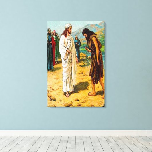 Matthew 3:13-15 Jesus komt naar John Canvas (Insitu (Houten vloer))
