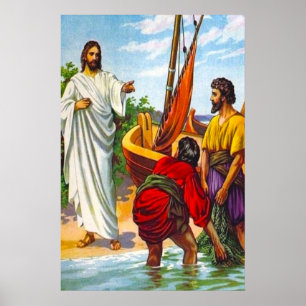 Matthew 4:18-22 Jesus roept vissers op om 2 te vol Poster