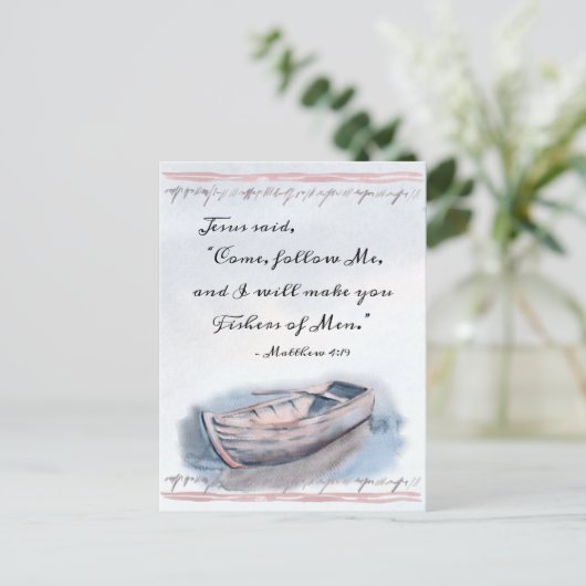 Matthew 4:19 Jezus zei: "Kom me volgen", Bijbel Briefkaart (Staand voorkant)