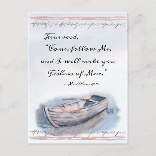 Matthew 4:19 Jezus zei: "Kom me volgen", Bijbel Briefkaart (Voorkant)