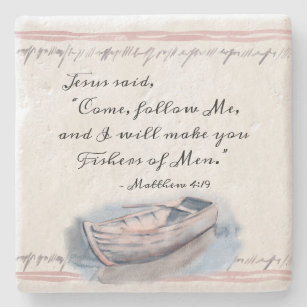 Matthew 4:19 Jezus zei: "Kom me volgen" Bijbel Stenen Onderzetter