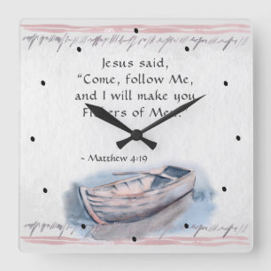 Matthew 4:19 Jezus zei: "Kom me volgen" Bijbel Vierkante Klok
