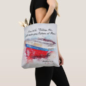Matthew 4:19 Jezus zei: "Volg me Bijbelverse" Tote Bag (Dichtbij)