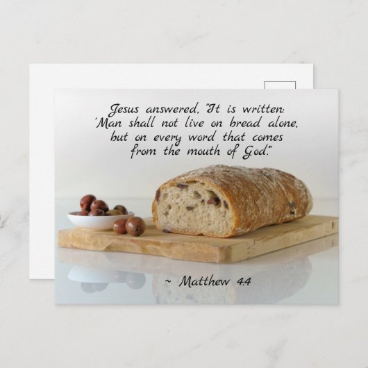 Matthew 4:4 Man leeft niet alleen van brood Briefkaart (Voorkant / Achterkant)