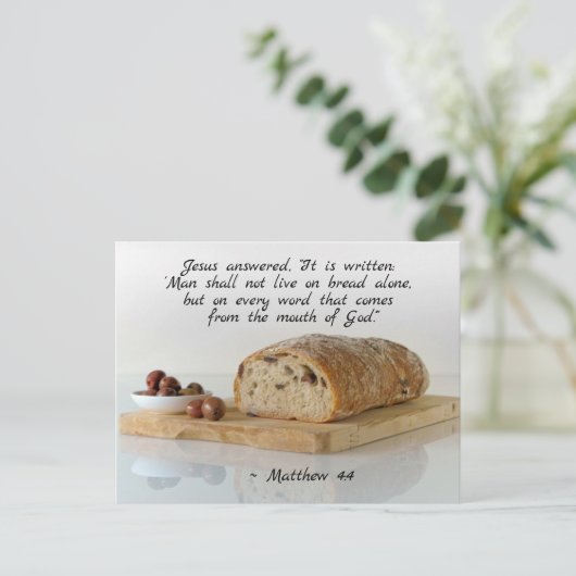 Matthew 4:4 Man leeft niet alleen van brood Briefkaart (Staand voorkant)