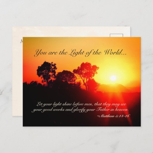 Matthew 5 14-16 laat uw licht schijnen, bijbelse v briefkaart (Voorkant / Achterkant)