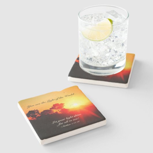 Matthew 5 14-16 laat uw licht schijnen, bijbelse v stenen onderzetter (Zijkant)