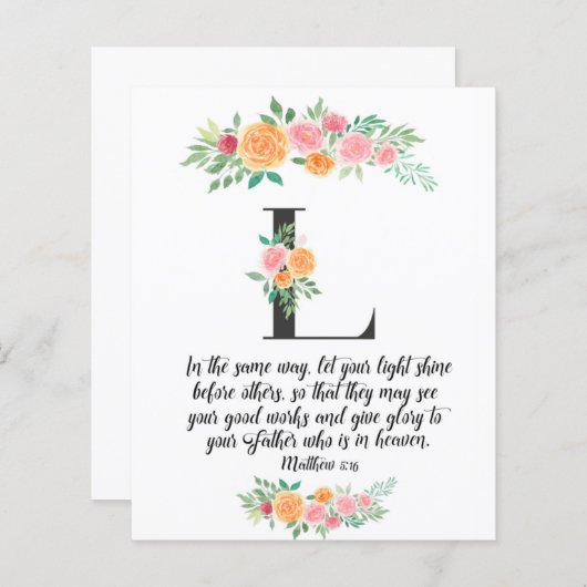 Matthew 5:16, Letter L, waterverf scriptkaart (Voorkant / Achterkant)