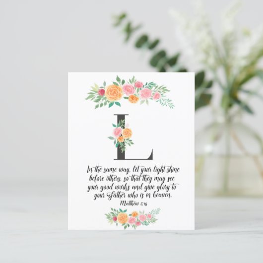 Matthew 5:16, Letter L, waterverf scriptkaart (Staand voorkant)