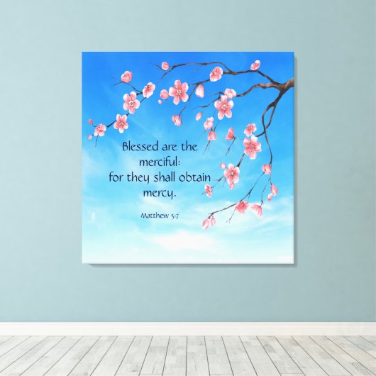 Matthew 5:7 canvas afdruk (Insitu (Houten vloer))