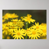 Matthew 5:8 Biblical Verse met Golden Flowers Poster (Voorkant)