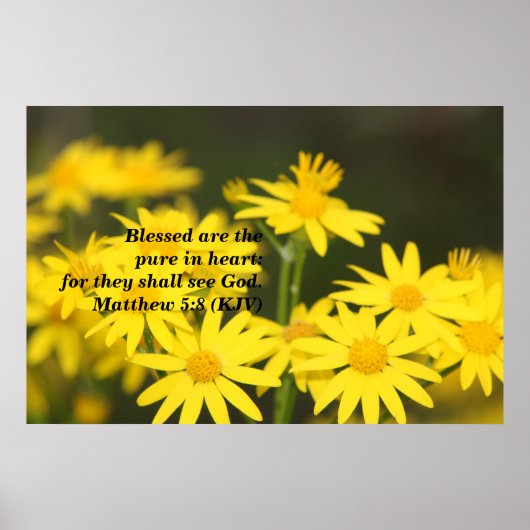 Matthew 5:8 Biblical Verse met Golden Flowers Poster (Voorkant)