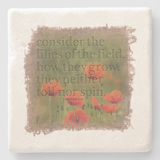 MATTHEW 6:28 Limestone Coaster Stenen Onderzetter (Voorkant)