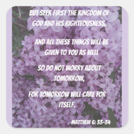 Matthew 6:33-34 zoekt God eerste Bijbelversie Vierkante Sticker
