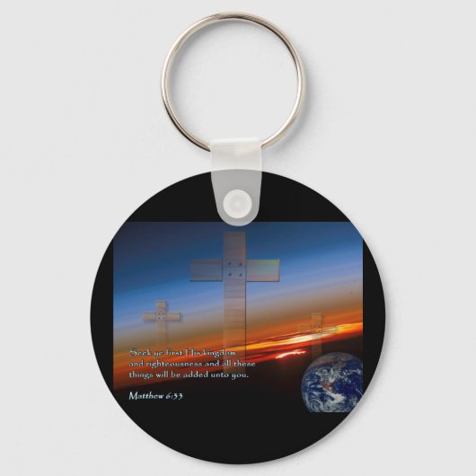 Matthew 6:33 Sunset Crosses Sleutelhanger (Voorkant)