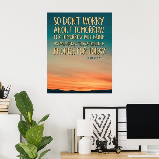 Matthew 6:34 Sunset Poster (Thuiskantoor)