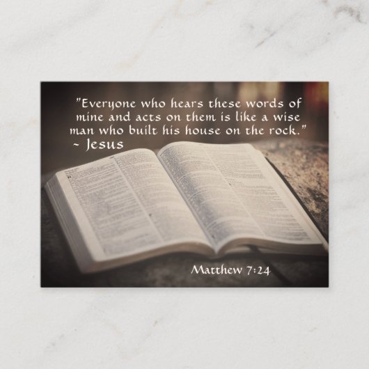 Matthew 7:24 Gebouwd in zijn huis op de rots, Bijb Visitekaartje (Voorkant)