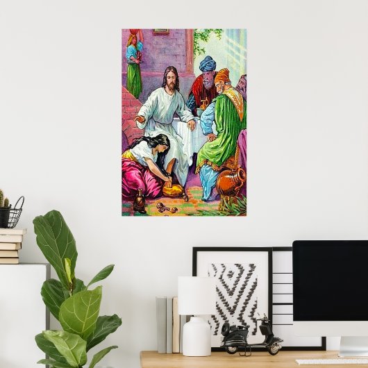 Matthew 7:36-50 Jesus Forgeeft een vrouwenzins Poster (Thuiskantoor)