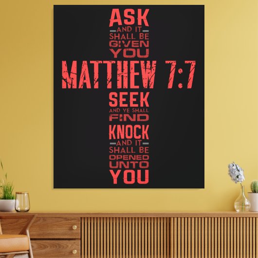 Matthew 7:7 Bijbelverse cross canvas (Insitu (Woonkamer))