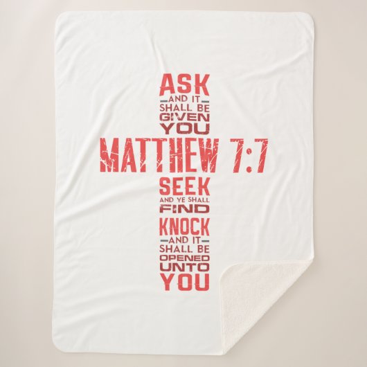 Matthew 7:7 Bijbelverse Cross Sherpa Blanket Deken (Voorkant)