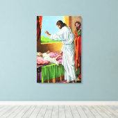 Matthew 8:14-15 Healing Peter's schoonmoeder Canvas Afdruk (Insitu (Houten vloer))