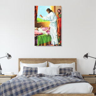 Matthew 8:14-15 Healing Peter's schoonmoeder Canvas Afdruk