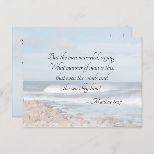 Matthew 8:27 Jezus noemt het storm, Bijbelverse Briefkaart (Voorkant / Achterkant)
