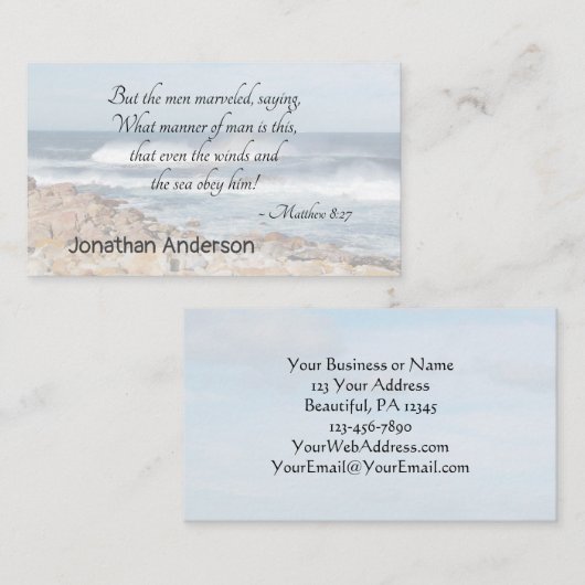 Matthew 8:27 Jezus noemt het storm, Bijbelverse Visitekaartje (Voorkant / Achterkant)