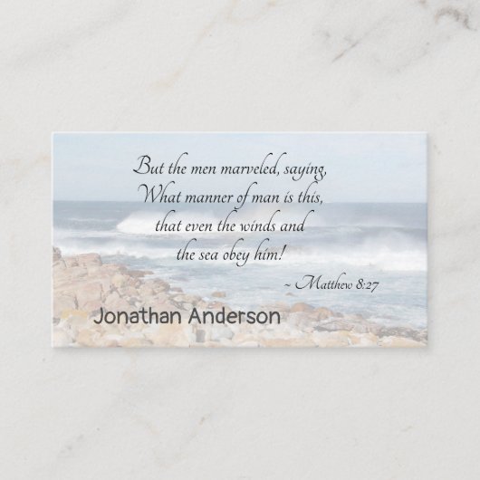 Matthew 8:27 Jezus noemt het storm, Bijbelverse Visitekaartje (Voorkant)