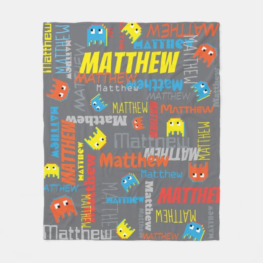 Matthew aangepaste naam pixel gaming grijs grafisc fleece deken (Voorkant)