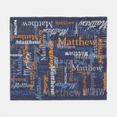 Matthew gepersonaliseerde naam sinaasappel blauw g fleece deken (Voorkant (Horizontaal))