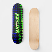 Matthew skateboard groen vuur en vlammenontwerp. (Voorkant)