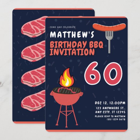 Matthew's 60ste verjaardag BBQ Uitnodigingen (Voorkant / Achterkant)