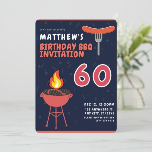 Matthew's 60ste verjaardag BBQ Uitnodigingen (Staand voorkant)