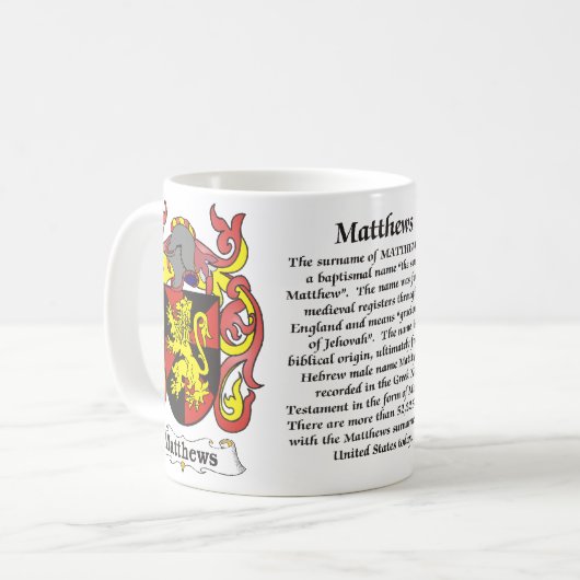 Matthews Family Coat of Arms mok (Voorkant links)