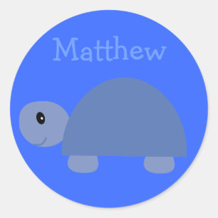 Matthew's schattige blauwe cartoon schildpadsticke ronde sticker