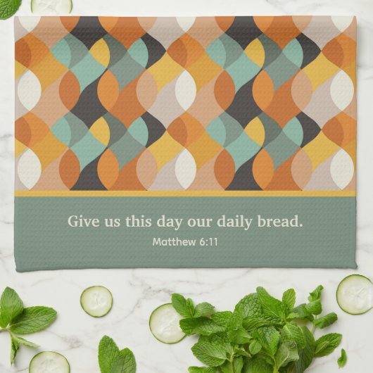 Matthey 7:11 Geef ons deze dag Retro Ovals Theedoek (Gevouwen)