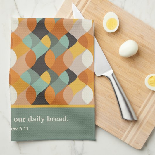 Matthey 7:11 Geef ons deze dag Retro Ovals Theedoek (Quarter Fold)