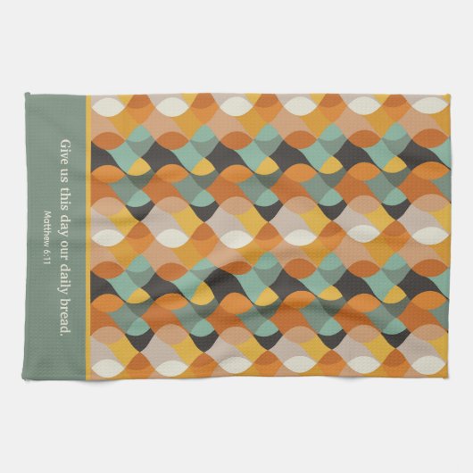 Matthey 7:11 Geef ons deze dag Retro Ovals Theedoek (Horizontaal)