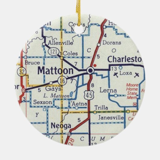Mattoon IL  map Keramisch Ornament (Achterkant)