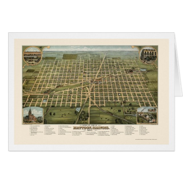Mattoon, IL Panorama Map - 1884 (Voorkant Horizontaal)