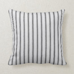 "Mattress Ticking" Black & Silver-White Stripe Kussen