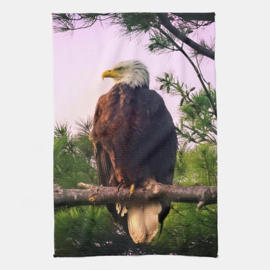 Mature Bald Eagle in Evergreen Tree Theedoek (Verticaal)