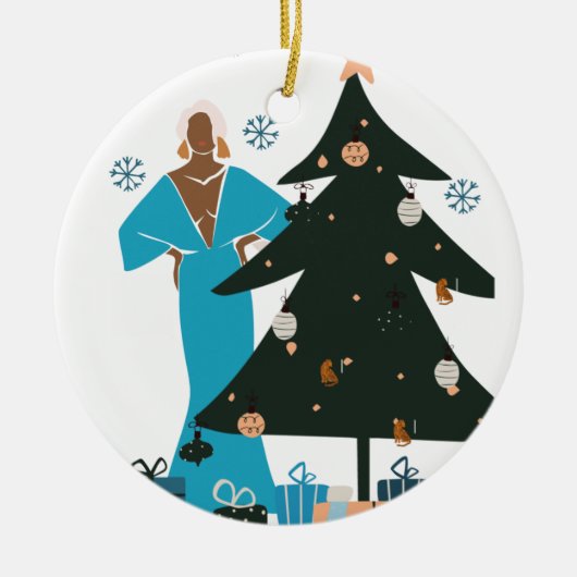 Mature Black Woman Kerstmis Keramisch Ornament (Voorkant)