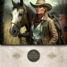 Mature Cowgirl With Horse in Field Decoupage Tissuepapier