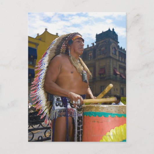 Mature man play drums with drumstick, Zocalo Briefkaart (Voorkant)